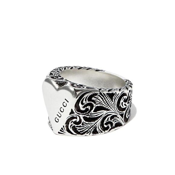 Gucci .925 Silver Engraved Heart Ring - Picture 1 of 5